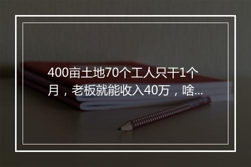 400亩土地70个工人只干1个月，老板就能收入40万，啥东西这么值钱？
