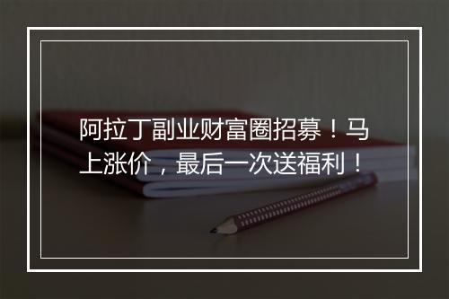 阿拉丁副业财富圈招募！马上涨价，最后一次送福利！