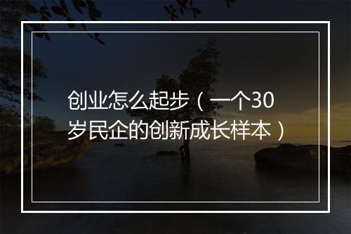 创业怎么起步（一个30岁民企的创新成长样本）