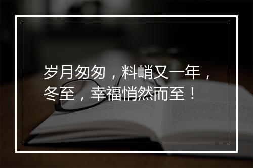 岁月匆匆，料峭又一年，冬至，幸福悄然而至！