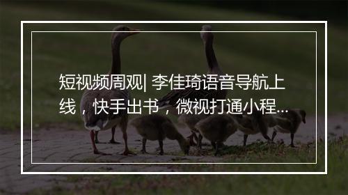 短视频周观| 李佳琦语音导航上线，快手出书，微视打通小程序