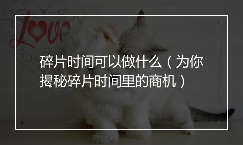 碎片时间可以做什么（为你揭秘碎片时间里的商机）