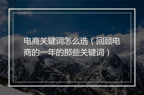 电商关键词怎么选（回顾电商的一年的那些关键词）