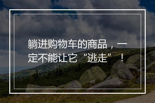 躺进购物车的商品，一定不能让它“逃走”！