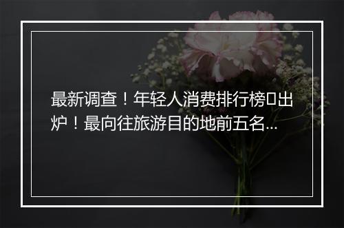 最新调查！年轻人消费排行榜​出炉！最向往旅游目的地前五名全在...
