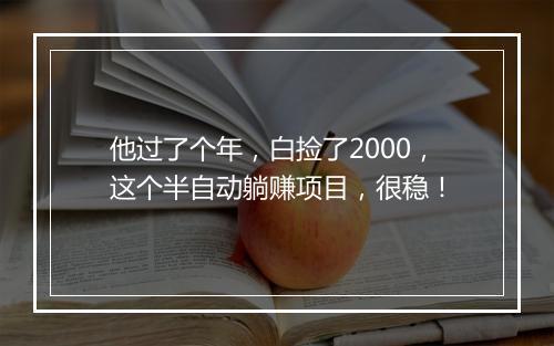他过了个年，白捡了2000，这个半自动躺赚项目，很稳！
