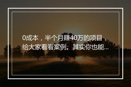 0成本，半个月赚40万的项目，给大家看看案例。其实你也能做！