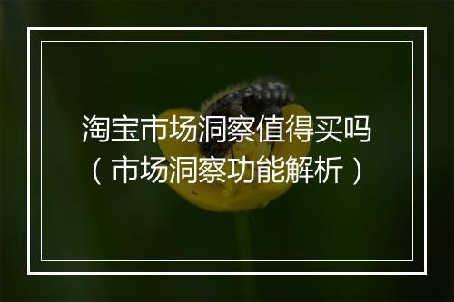 淘宝市场洞察值得买吗（市场洞察功能解析）