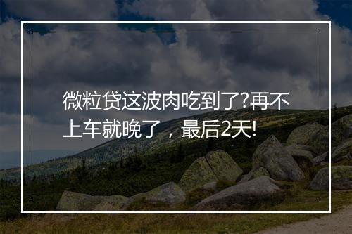 微粒贷这波肉吃到了?再不上车就晚了，最后2天!