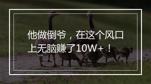 他做倒爷，在这个风口上无脑赚了10W+！