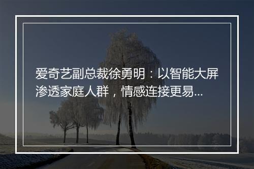 爱奇艺副总裁徐勇明：以智能大屏渗透家庭人群，情感连接更易触发消费行为