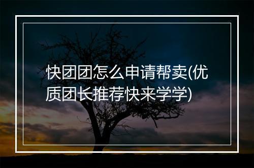 快团团怎么申请帮卖(优质团长推荐快来学学)