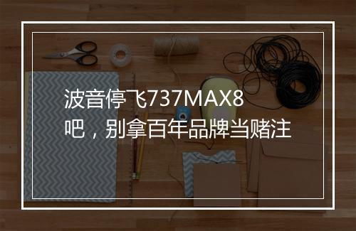 波音停飞737MAX8吧，别拿百年品牌当赌注