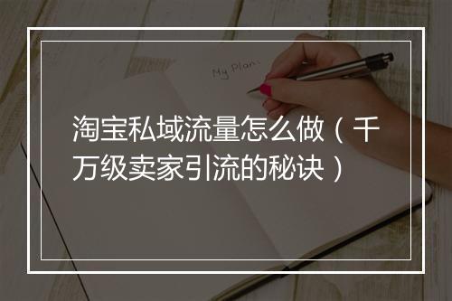 淘宝私域流量怎么做（千万级卖家引流的秘诀）