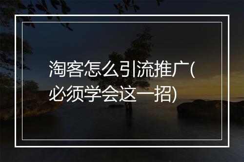 淘客怎么引流推广(必须学会这一招)