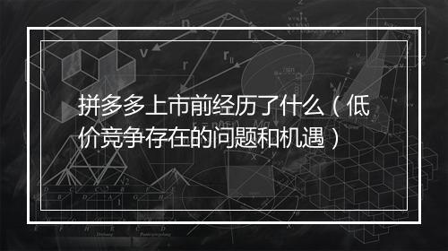 拼多多上市前经历了什么（低价竞争存在的问题和机遇）