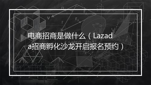 电商招商是做什么（Lazada招商孵化沙龙开启报名预约）