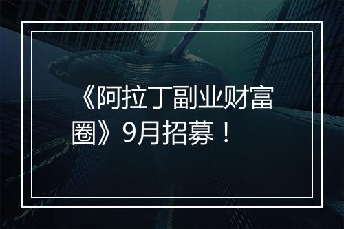 《阿拉丁副业财富圈》9月招募！