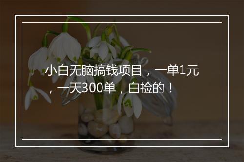 小白无脑搞钱项目，一单1元，一天300单，白捡的！