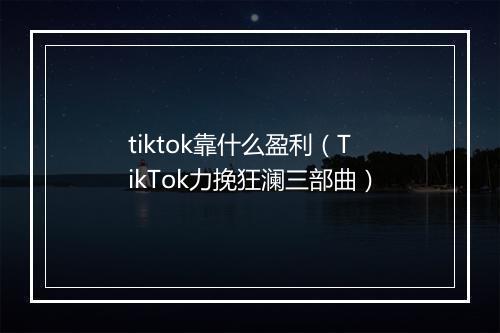 tiktok靠什么盈利（TikTok力挽狂澜三部曲）