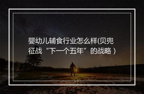 婴幼儿辅食行业怎么样(贝兜征战“下一个五年”的战略）