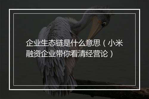 企业生态链是什么意思（小米融资企业带你看清经营论）