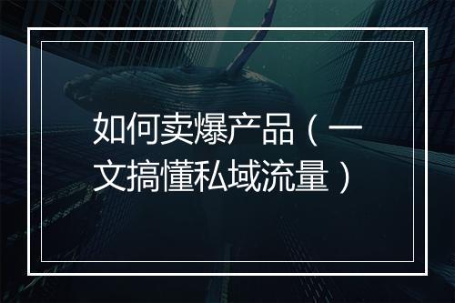 如何卖爆产品（一文搞懂私域流量）