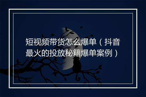 短视频带货怎么爆单（抖音最火的投放秘籍爆单案例）