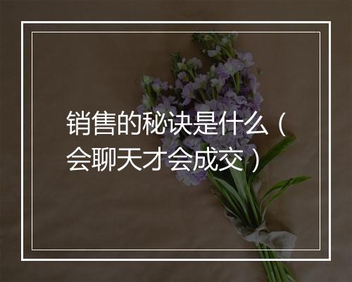 销售的秘诀是什么（会聊天才会成交）