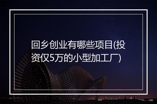 回乡创业有哪些项目(投资仅5万的小型加工厂)