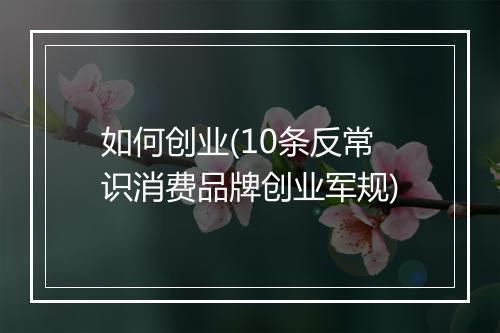 如何创业(10条反常识消费品牌创业军规)