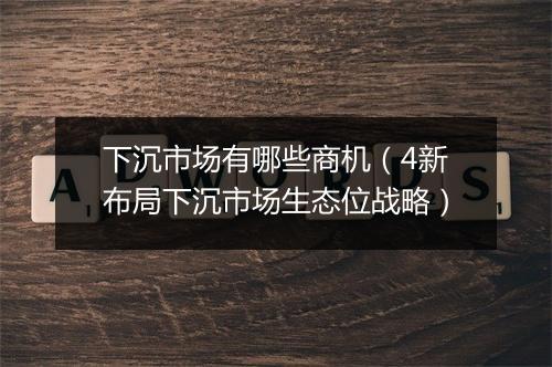 下沉市场有哪些商机（4新布局下沉市场生态位战略）
