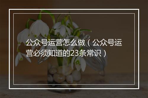 公众号运营怎么做（公众号运营必须知道的23条常识）