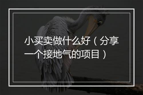 小买卖做什么好（分享一个接地气的项目）