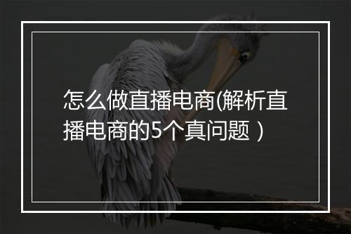 怎么做直播电商(解析直播电商的5个真问题）