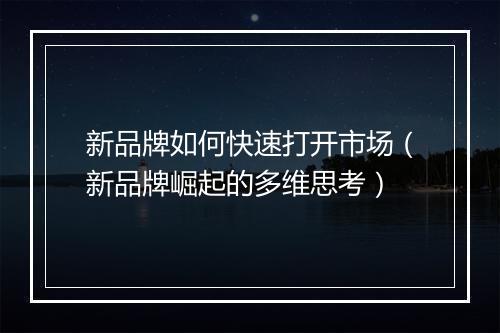 新品牌如何快速打开市场（新品牌崛起的多维思考）