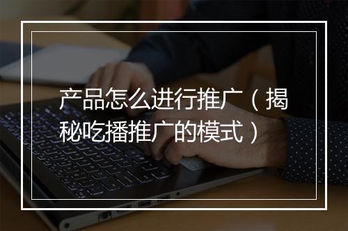 产品怎么进行推广（揭秘吃播推广的模式）