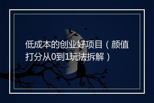 低成本的创业好项目（颜值打分从0到1玩法拆解）