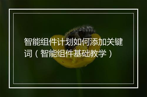 智能组件计划如何添加关键词（智能组件基础教学）