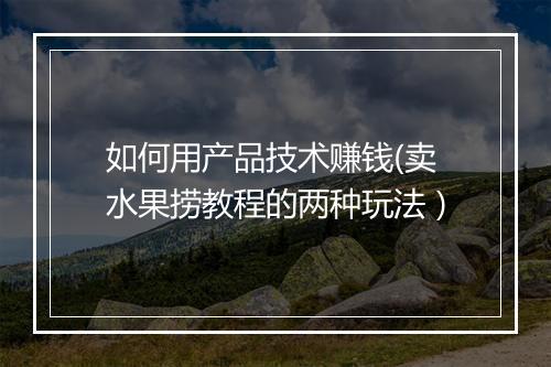 如何用产品技术赚钱(卖水果捞教程的两种玩法）