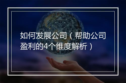 如何发展公司（帮助公司盈利的4个维度解析）