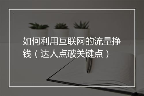 如何利用互联网的流量挣钱（达人点破关键点）