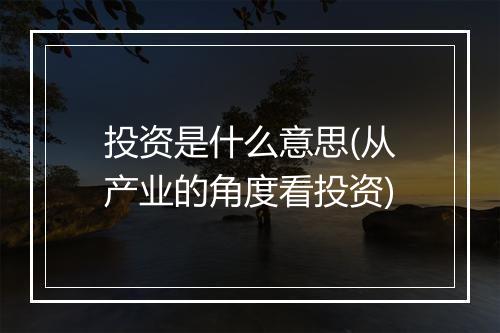 投资是什么意思(从产业的角度看投资)