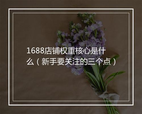 1688店铺权重核心是什么（新手要关注的三个点）