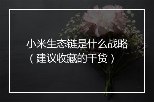 小米生态链是什么战略（建议收藏的干货）