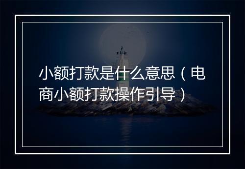 小额打款是什么意思（电商小额打款操作引导）