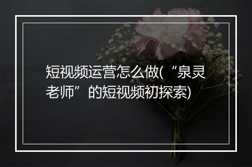 短视频运营怎么做(“泉灵老师”的短视频初探索)
