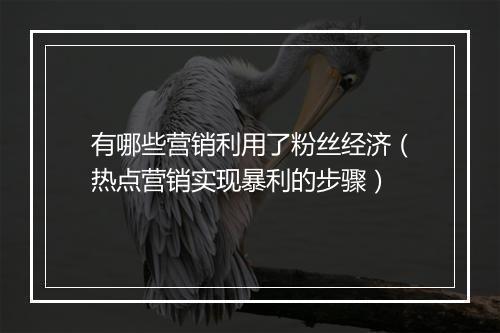 有哪些营销利用了粉丝经济（热点营销实现暴利的步骤）