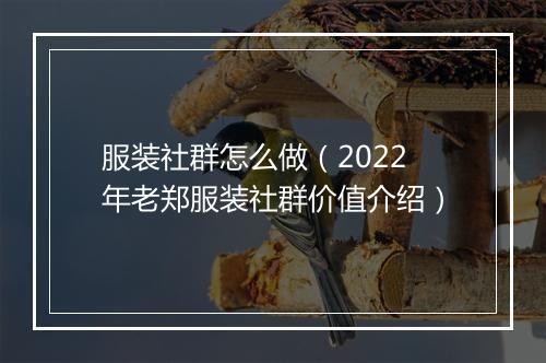服装社群怎么做（2022年老郑服装社群价值介绍）