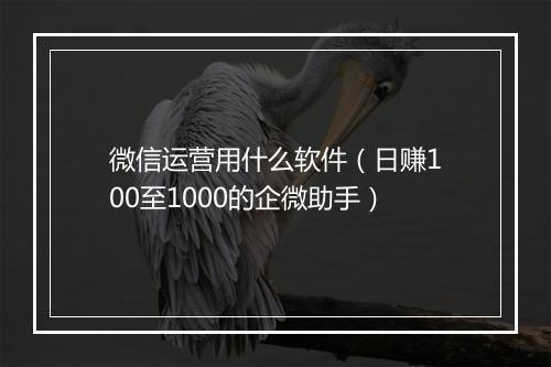 微信运营用什么软件（日赚100至1000的企微助手）